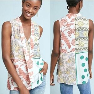 Anthropologie Moulinette Soeurs Floral Patchwork Sleeveless Top Front Tie XS